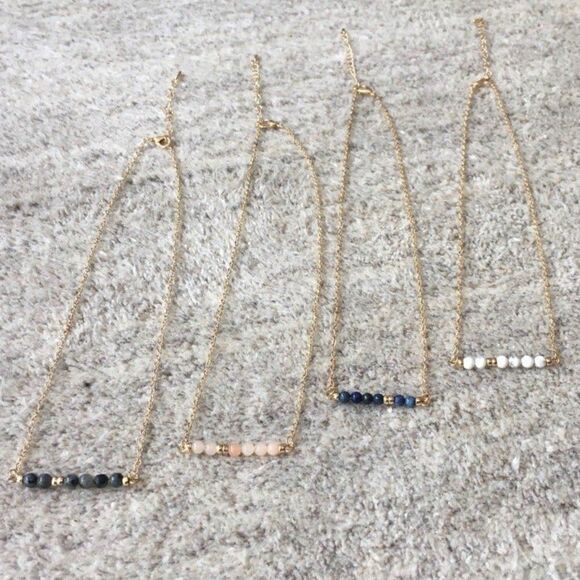 Blue Lapis Stone Bar Necklace on Gold Chain | Adjustable Length NEW - Picture 7 of 7